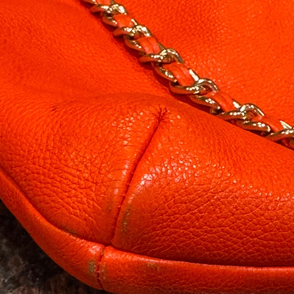 Tory Burch Rare MARION Leather Book Bag with Chain Orange - Picture 7 of 10